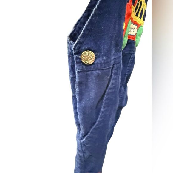 Vintage corduroy toddler Blue Fire Truck patch jumper Overalls 100% cotton 24mos - Picture 9 of 9